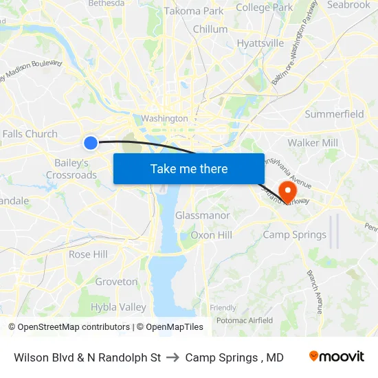 Wilson Blvd & N Randolph St to Camp Springs , MD map