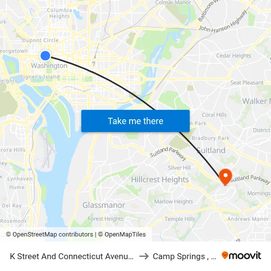 K Street And Connecticut Avenue Nw to Camp Springs , MD map