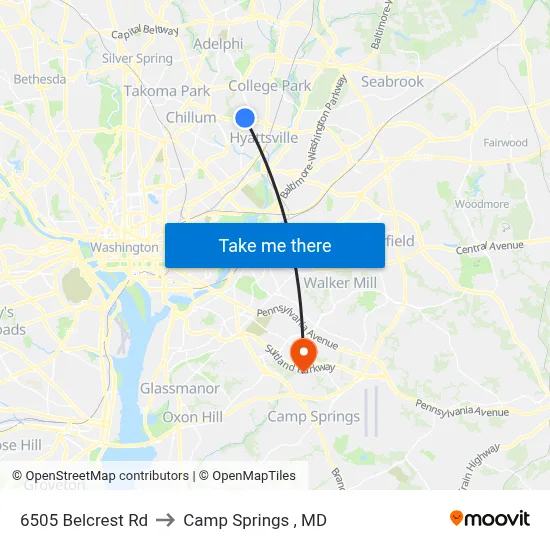 6505 Belcrest Rd to Camp Springs , MD map