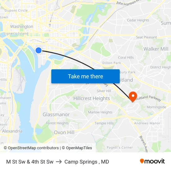 M St Sw & 4th St Sw to Camp Springs , MD map
