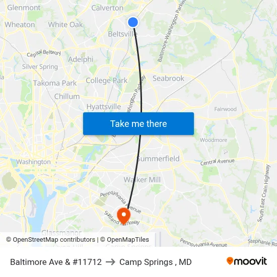 Baltimore Ave & #11712 to Camp Springs , MD map