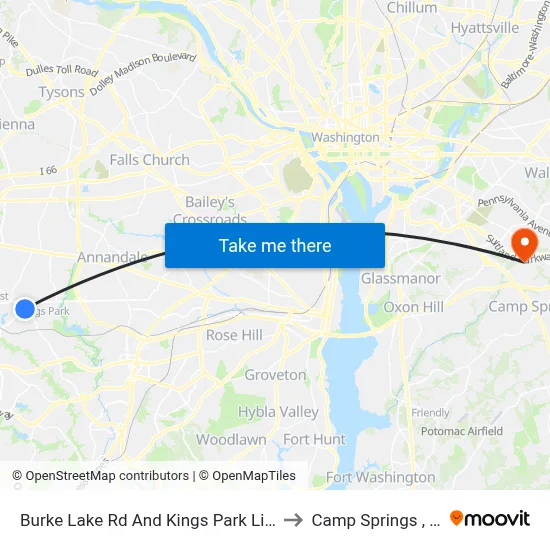 Burke Lake Rd And Kings Park Library to Camp Springs , MD map