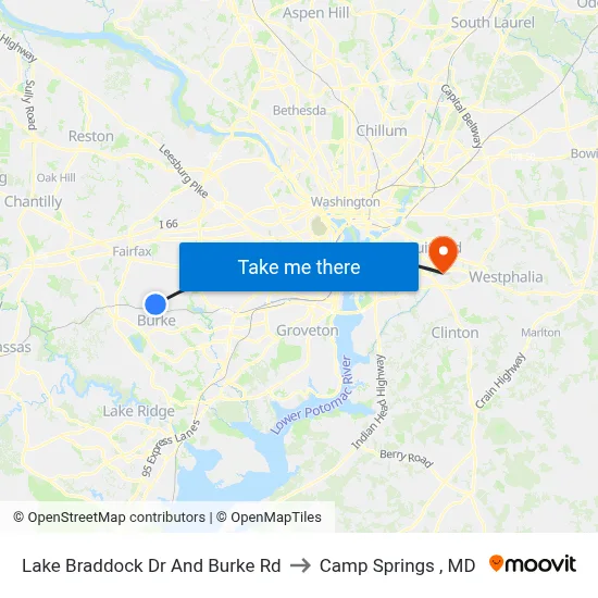 Lake Braddock Dr And Burke Rd to Camp Springs , MD map