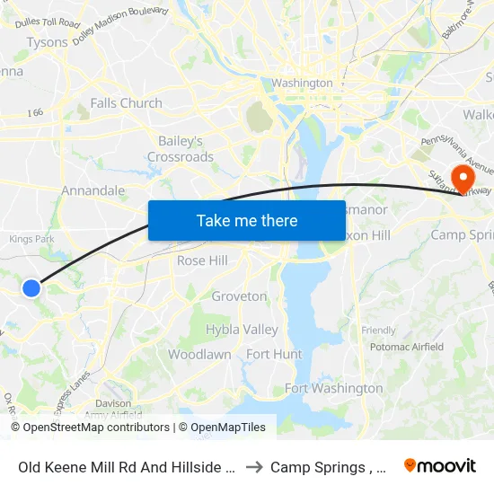 Old Keene Mill Rd And Hillside Rd to Camp Springs , MD map