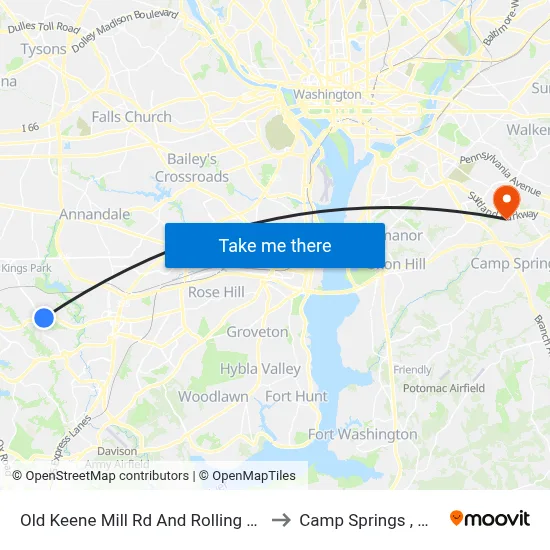 Old Keene Mill Rd And Rolling Rd to Camp Springs , MD map