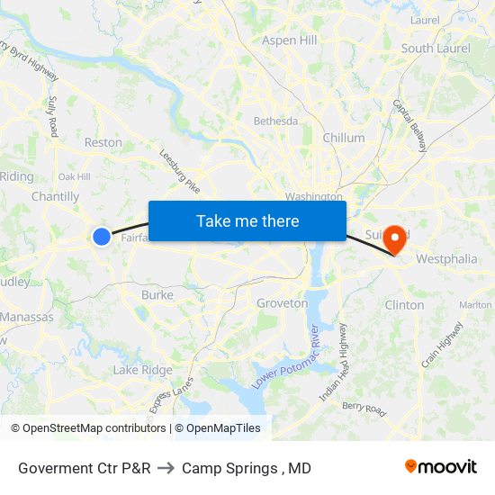 Goverment Ctr P&R to Camp Springs , MD map