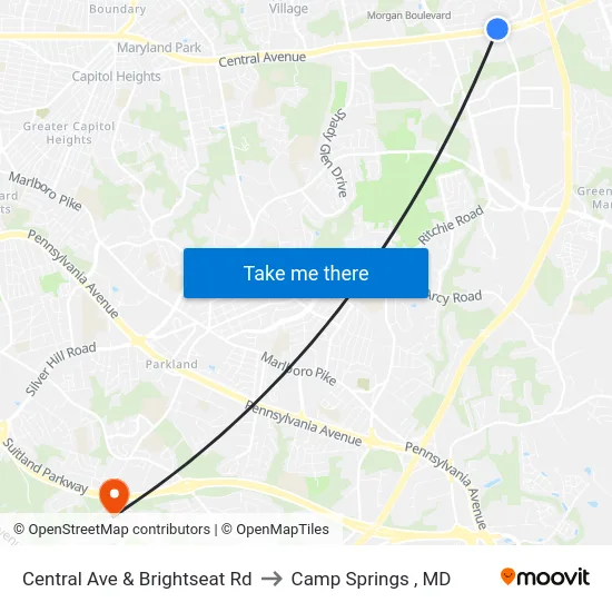 Central Ave & Brightseat Rd to Camp Springs , MD map