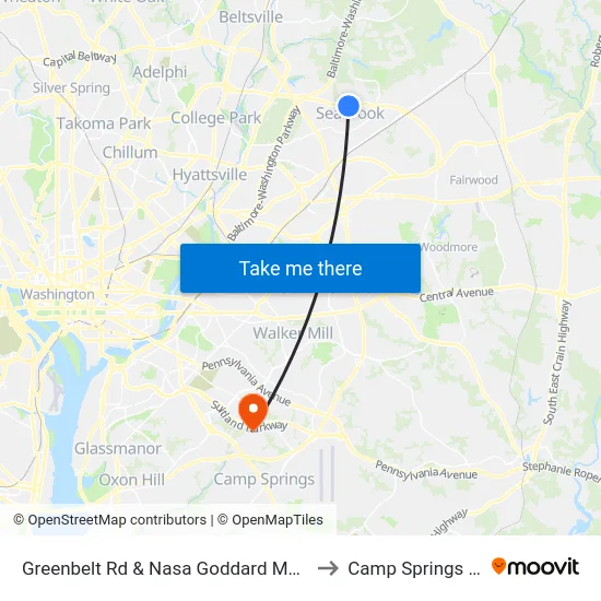 Greenbelt Rd & Nasa Goddard Main Gate to Camp Springs , MD map