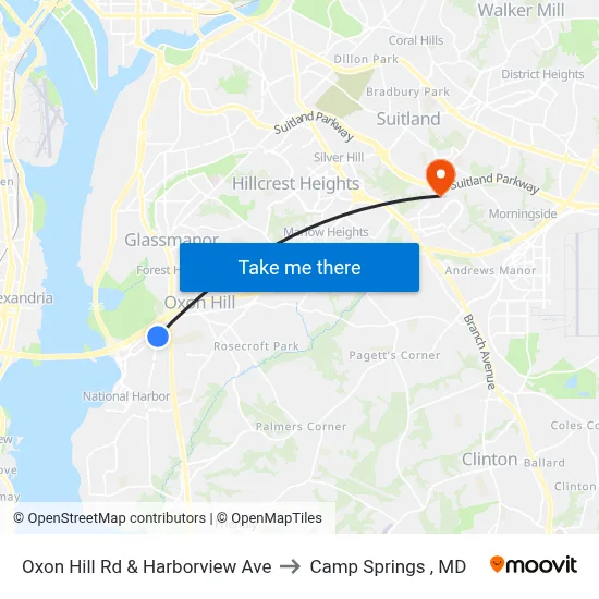 Oxon Hill Rd & Harborview Ave to Camp Springs , MD map