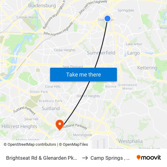 Brightseat Rd & Glenarden Pkwy to Camp Springs , MD map