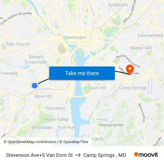 Stevenson Ave+S Van Dorn St to Camp Springs , MD map