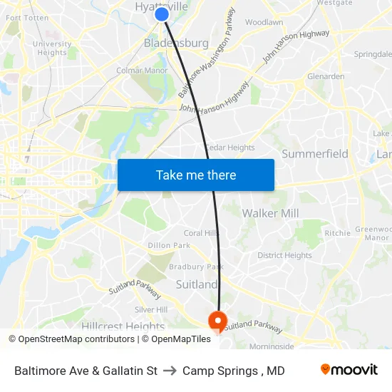 Baltimore Ave & Gallatin St to Camp Springs , MD map