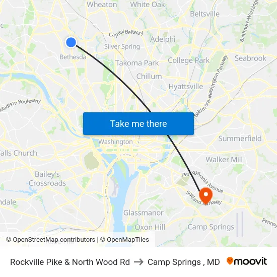 Rockville Pike & North Wood Rd to Camp Springs , MD map