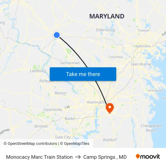 Monocacy Marc Train Station to Camp Springs , MD map