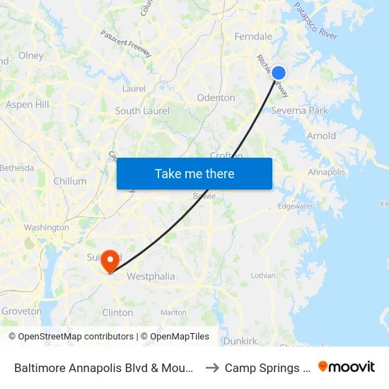 Baltimore Annapolis Blvd & Mountain Rd to Camp Springs , MD map