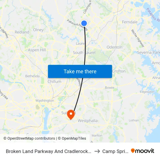 Broken Land Parkway And Cradlerock Way South (Northbound) to Camp Springs , MD map
