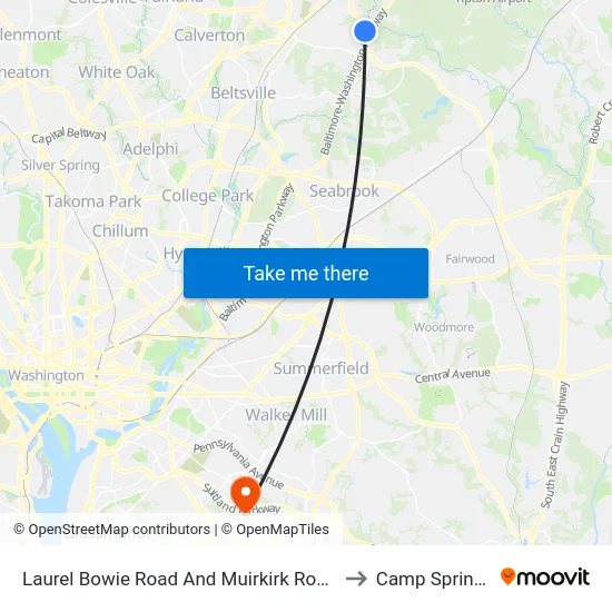 Laurel Bowie Road And Muirkirk Road (Southbound) to Camp Springs , MD map
