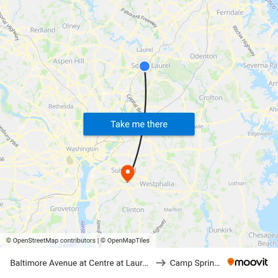 Baltimore Avenue at Centre at Laurel (Northbound) to Camp Springs , MD map