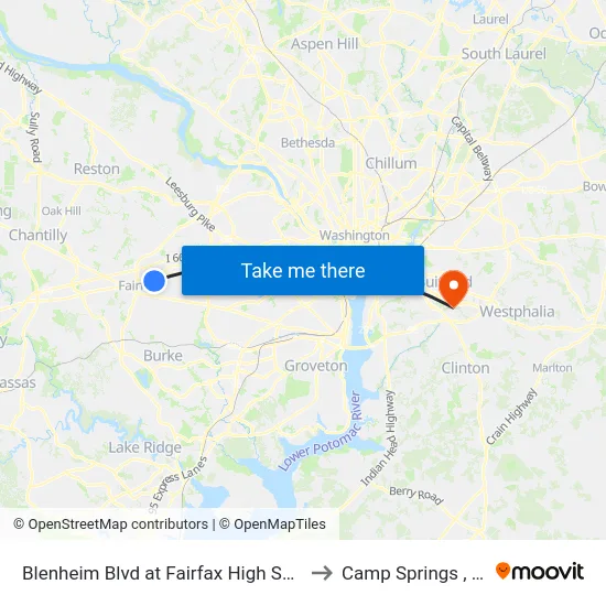 Blenheim Blvd at Fairfax High School to Camp Springs , MD map