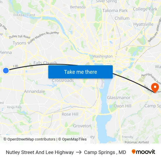 Nutley Street And Lee Highway to Camp Springs , MD map