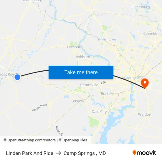 Linden Park And Ride to Camp Springs , MD map
