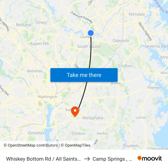 Whiskey Bottom Rd / All Saints Rd to Camp Springs , MD map