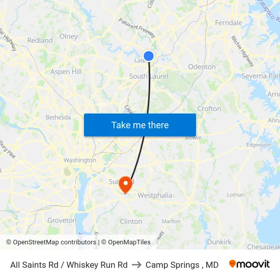 All Saints Rd / Whiskey Run Rd to Camp Springs , MD map