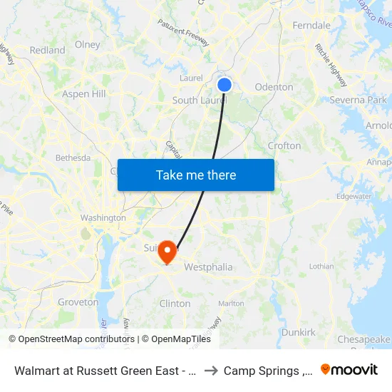 Walmart at Russett Green East - Laurel to Camp Springs , MD map