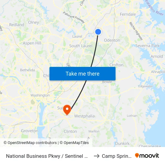 National Business Pkwy / Sentinel Way (Northbound) to Camp Springs , MD map