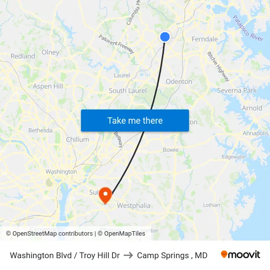 Washington Blvd / Troy Hill Dr to Camp Springs , MD map