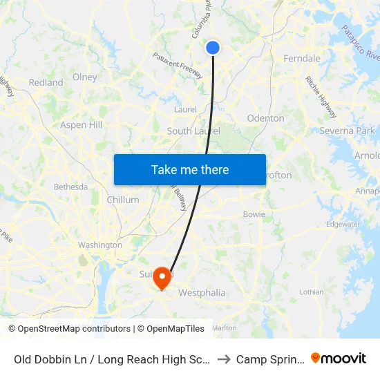 Old Dobbin Ln / Long Reach High School (Northbound) to Camp Springs , MD map