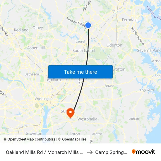 Oakland Mills Rd / Monarch Mills Way South to Camp Springs , MD map