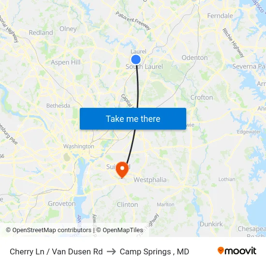 Cherry Ln / Van Dusen Rd to Camp Springs , MD map