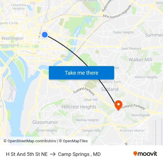 H St And 5th St NE to Camp Springs , MD map