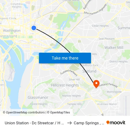 Union Station - Dc Streetcar / H Street to Camp Springs , MD map