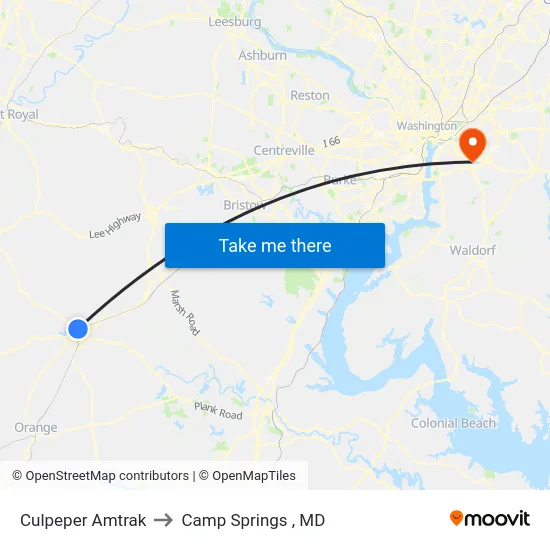 Culpeper Amtrak to Camp Springs , MD map