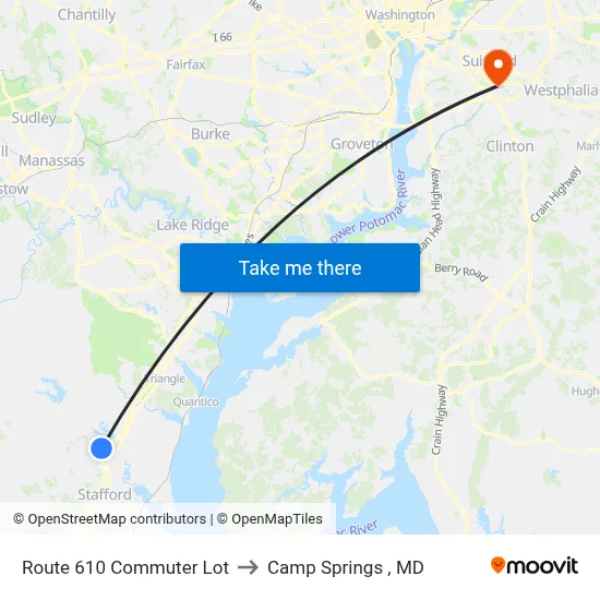 Route 610 Commuter Lot to Camp Springs , MD map