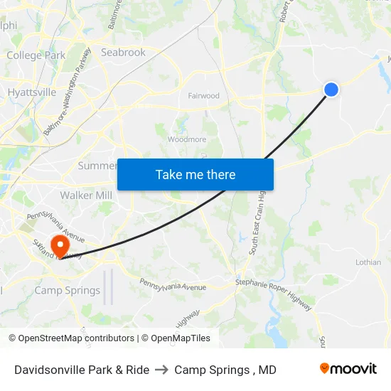 Davidsonville Park & Ride to Camp Springs , MD map