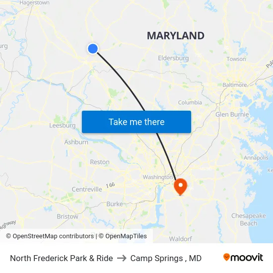 North Frederick Park & Ride to Camp Springs , MD map