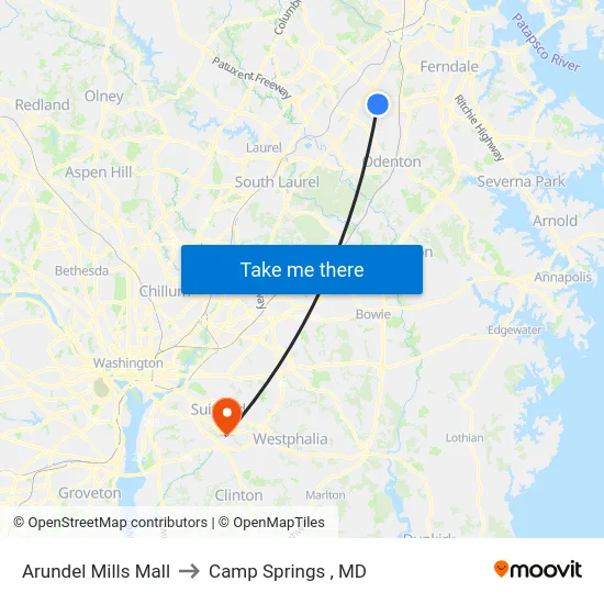 Arundel Mills Mall to Camp Springs , MD map