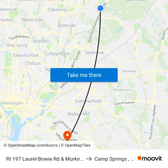Rt 197 Laurel-Bowie Rd & Murkirk Rd to Camp Springs , MD map