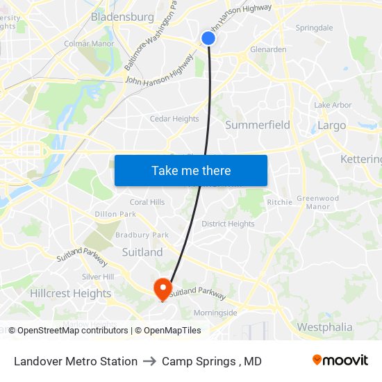 Landover Metro Station to Camp Springs , MD map