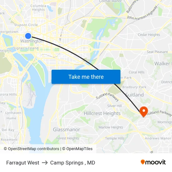 Farragut West to Camp Springs , MD map