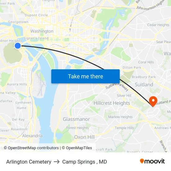 Arlington Cemetery to Camp Springs , MD map