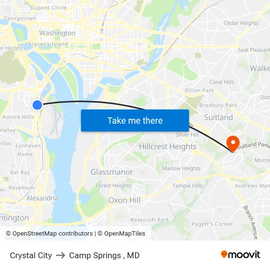 Crystal City to Camp Springs , MD map