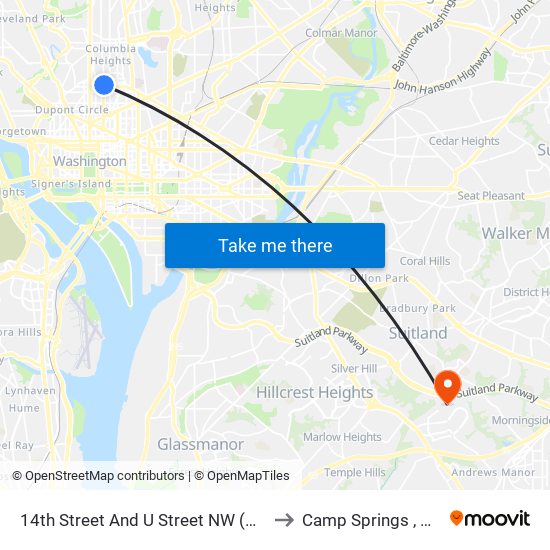 14th Street And U Street NW (Nb) to Camp Springs , MD map