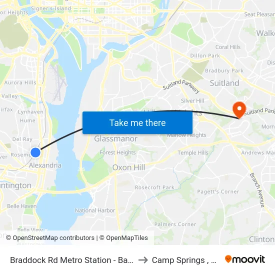 Braddock Rd Metro Station - Bay A to Camp Springs , MD map