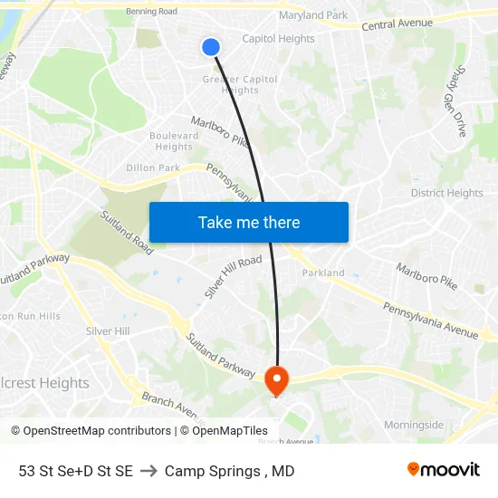 53 St Se+D St SE to Camp Springs , MD map