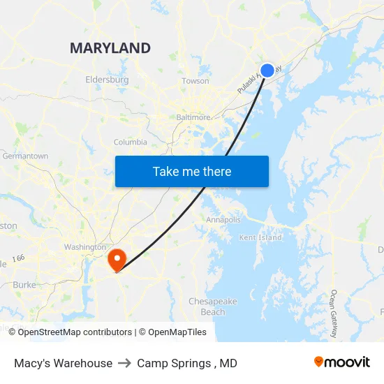 Macy's Warehouse to Camp Springs , MD map