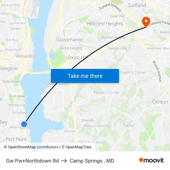 Gw Pw+Northdown Rd to Camp Springs , MD map
